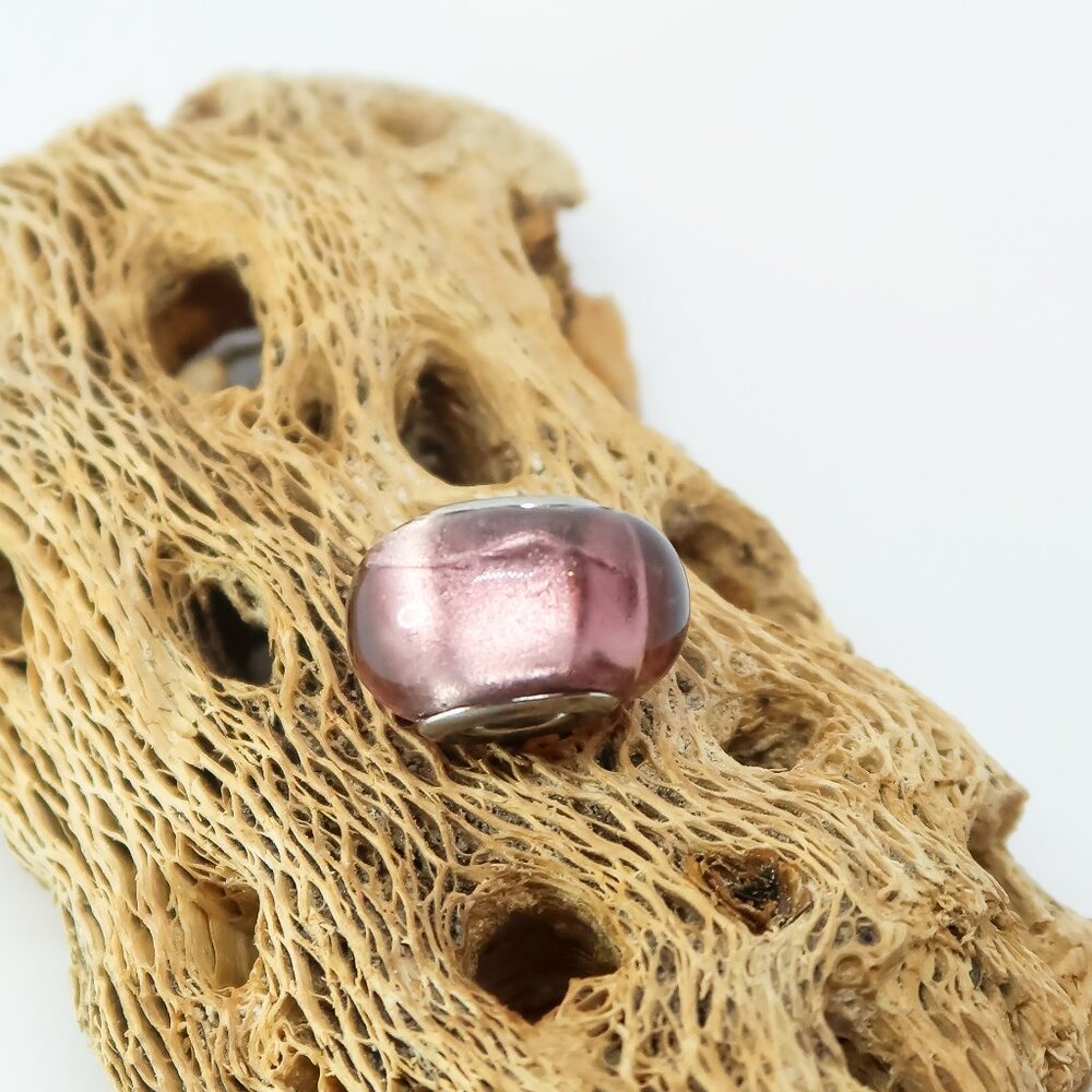 Purple Metallic European Glass Charm Bead with Silver Core Center